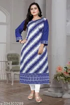 Chanderi Cotton Striped Kurti with Pant for Women 