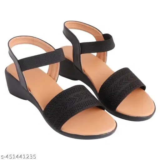 Acknew Women heels Ankle Strap Wedges (Black, 6)