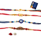Fabric 4 Pcs Rakhi with Greeting & Roli Chawal 