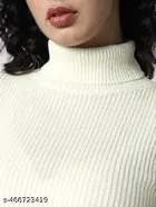 Wool Solid Hi-Neck Sweater for Women, White 
