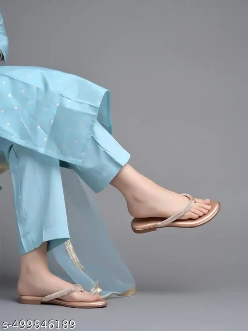 Embellished Synthetic Flat Sandals for Women (Peach, IND-9)