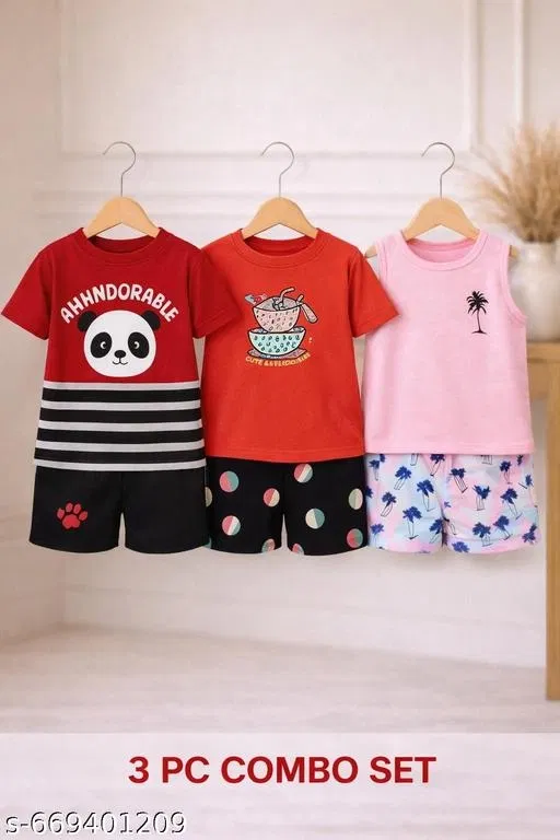 Hosiery Cotton Printed Clothing Set for Kids, Multicolor, Pack of 3 (18-24 Months)