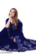 Georgette Embellished Saree For Women, Blue