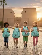 Polyester Backpack with Stationery Kit for Kids, Multicolour, Set of 1