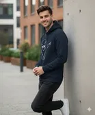 Fleece Printed Hoodie for Men, Dark Blue 