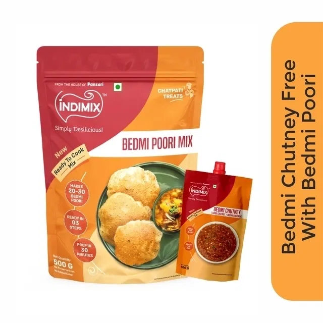 इंडीमिक्स बेदामी पूरी आटा मसाला मिक्स 500 g + फ्री चटनी