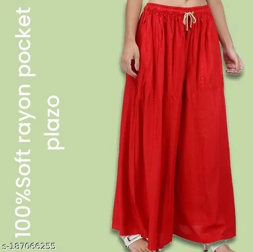 Palazzo Pants for Women (Red, XXL)
