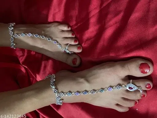 Anklets with Toe Ring for Women (Grey, Free Size)