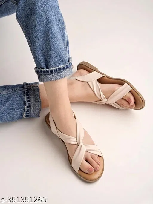 Shoetopia Comfort Flat Sandals (Cream, IND-7)