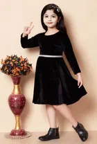 Velvet Solid Dress for Girls 