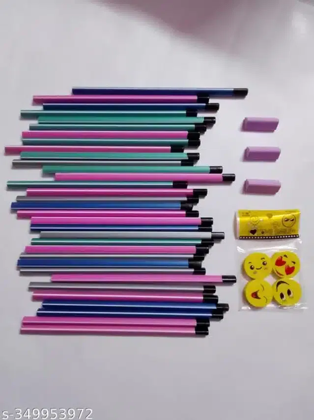 (40 Pcs) Pencil with 8 Pcs Eraser (Multicolor, Set of 2)
