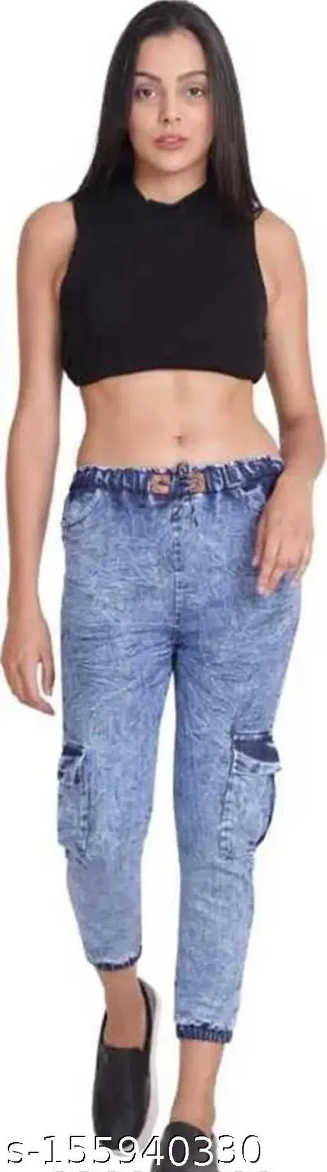 Denim Cargo Jeans for Girls (Sky Blue, 14-15 Years)