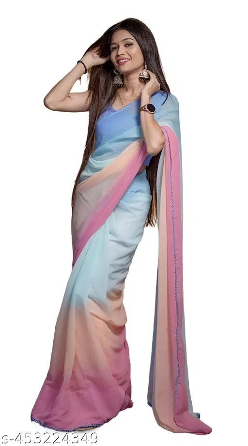 Shaded Colour Block Georgette Saree for Women (Multicolor)
