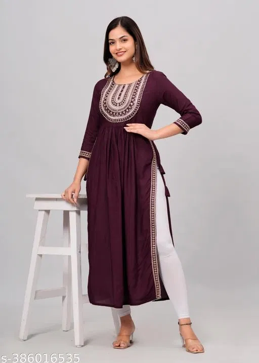 Rayon Kurti for Women, Purple (M)