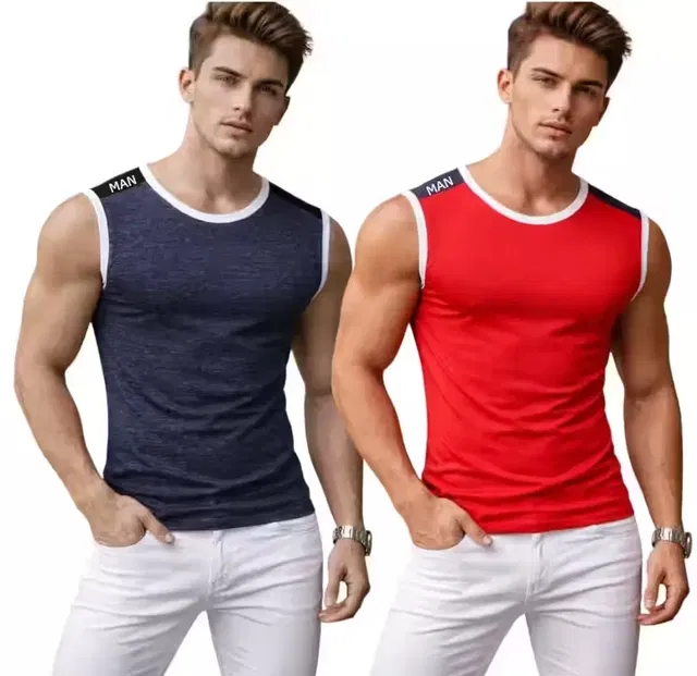 Cotton Jym Vest for Men, Multicolour, Pack of 2 (M)