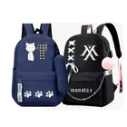 Combo of Double Cat & Monster Printed PU Backpacks for Girls (Multicolor, Pack of 2)