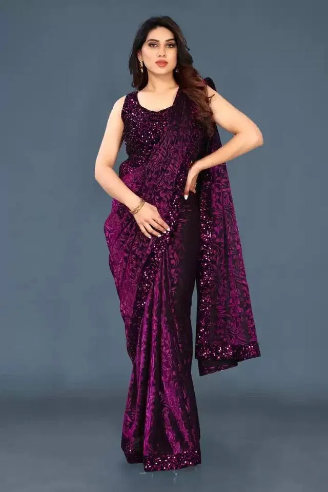 Georgette Printed Saree for Women (Wine, 6.3 m)