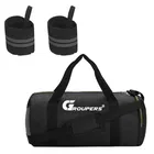Polyester Duffle Gym Bag with Wrist Band for Men & Women (Black, Set of 2)