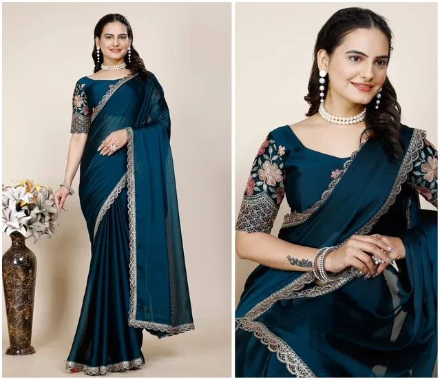 Chiffon Woven Design Saree for Women (Blue, 6.3 m)
