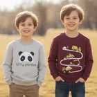 Round Neck Printed Wool Sweat Shirt For Boys, Multicolour 