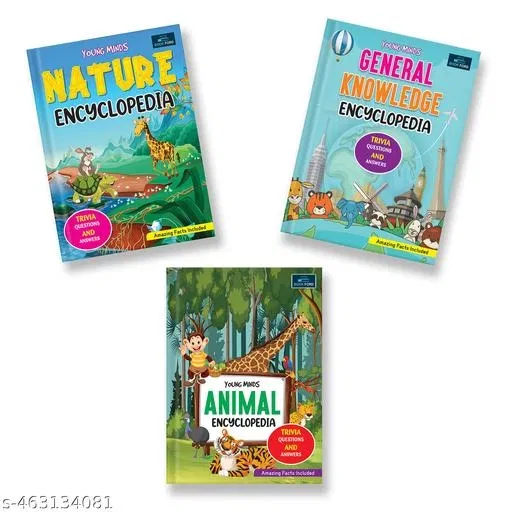Young Minds Encyclopedia - Set Of 3 Books - Animals, General Knowledge, And Naature Encyclopedia For Kids ,