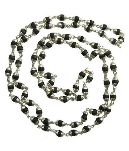 Malabar Gems Brass Tulsi Beads in Silver Cap Rosary Japa Mala (Pack Of 1) (BRD-004)