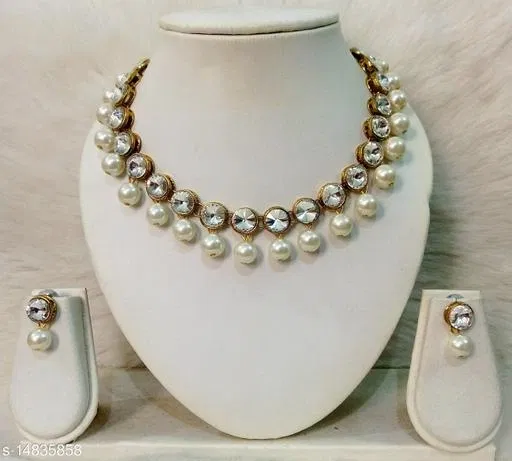 All White Beautiful Kundan Necklace Set for Women, White