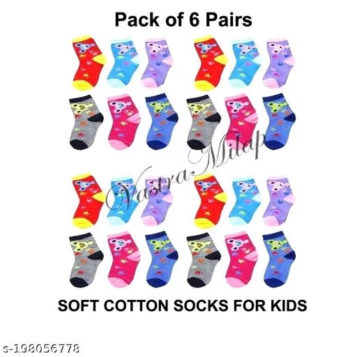 Cotton Socks for Kids (Multicolor, 11-12 Years) (Set of 6)