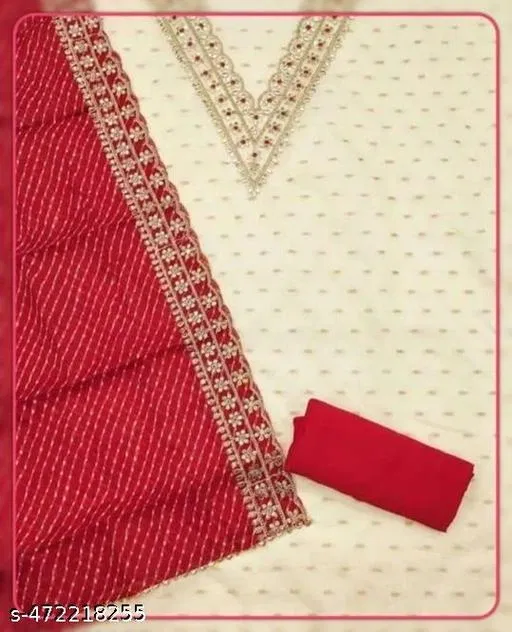 Chanderi Silk Punjabi Suits for Women (White, Un Stitched)