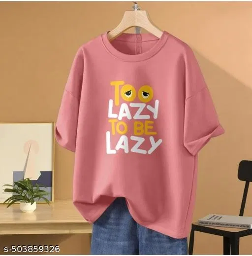 Cotton Blend Printed T-Shirt for Women, Peach (XL)