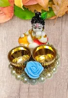 Metal Decoretive Pooja Thali, Multicolour Pack of 1
