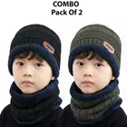 Woolen Solid Cap with Neck Wramer for Kids, Pack of 2, Multicolor