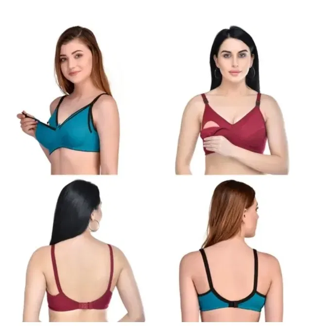 Cotton Solid Bras for Women (Multicolor, 44) (Pack of 2)
