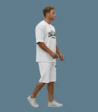 Polyester Printed Co-Ord Set for Men, White 