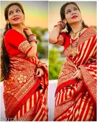 Litchi Silk Zari Woven Saree for Women, Red 