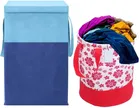 Canvas Laundry Basket,Pink & Blue,  