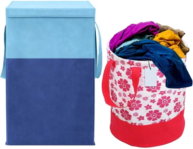 Canvas Laundry Basket,Pink & Blue, (Pack Of 2)