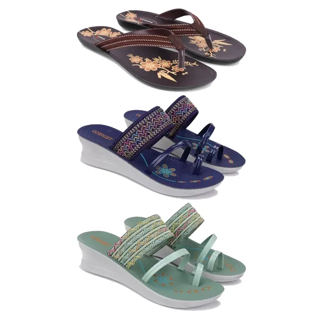 Flats with 2 Pairs Heels for Women (Multicolor, 8) (Set of 3)