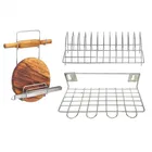 Stainless Steel Chakla Belan Stand & 2 Pcs Utensil Holder 