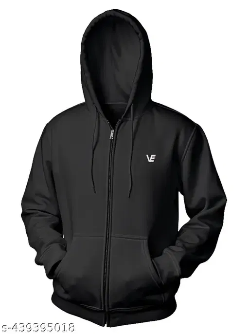 Zipper Fleece Hoodie for Men (Black, XL)