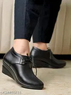 Solid Wedge Heeled Boots for Women Black 