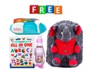 Combo of Fabric School Bag, Water Bottle, Lunch Box with All in One Book for Kids 