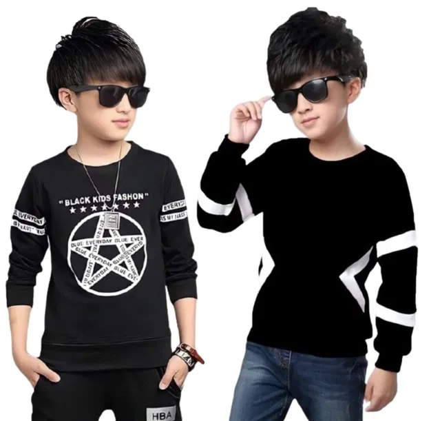 Round Neck Graphic Printed T-Shirt for Boys (Black & White, 10-11 Years) (Pack of 2)