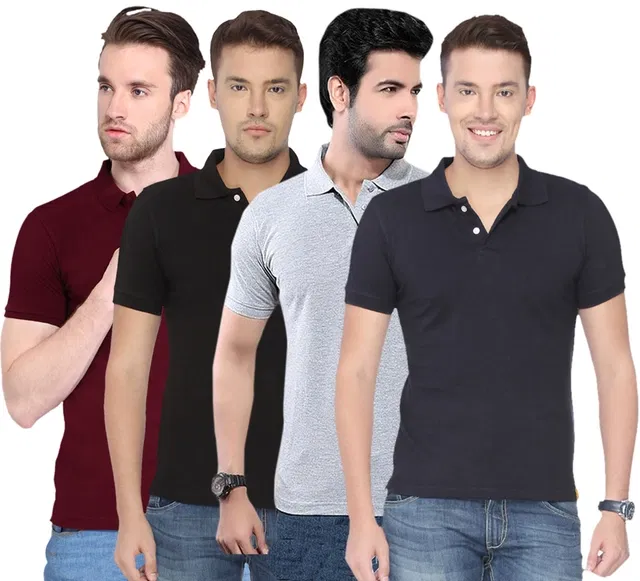 Polo Solid T-shirt Pack of 4 for Men (Multicolor, M)