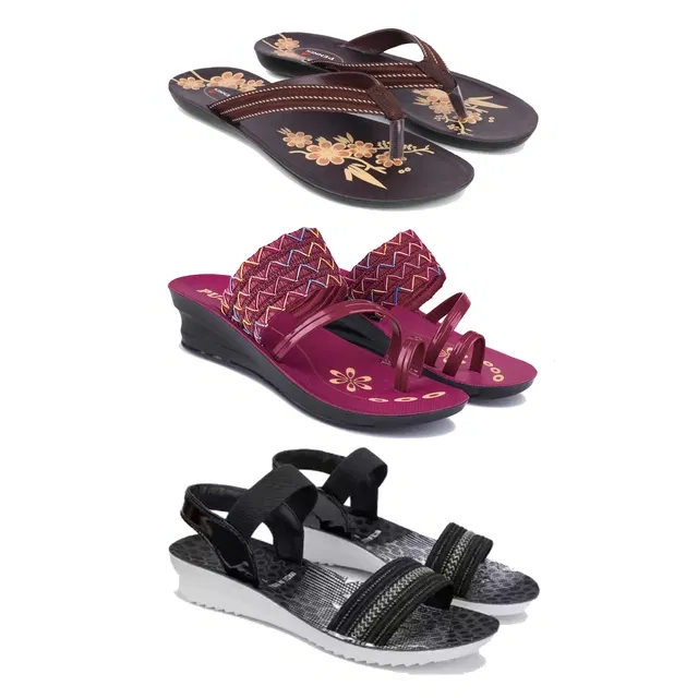 Flats with Heels & Sandals for Women (Multicolor, 8) (Set of 3)