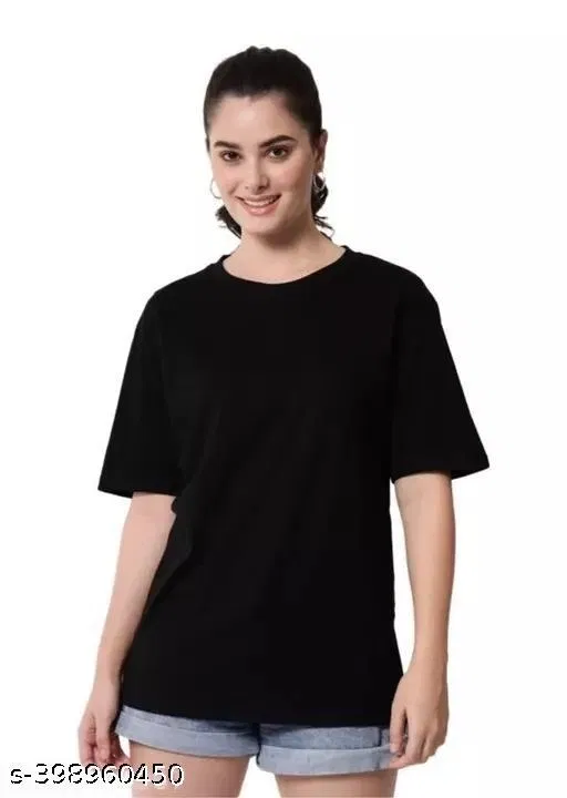 Cotton Blend T-shirt for Women, Black (XL)