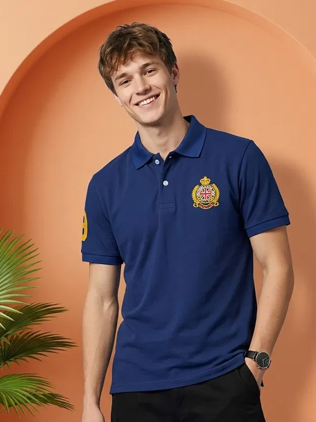 Embroidered Polo T-shirt for Men (Navy Blue, XL)