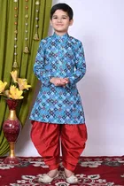 Cotton Blend Printed Kurta with Dhoti for Boys, Multicolor 