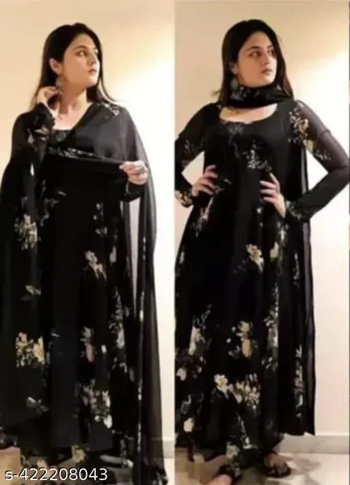Aakarsha Pretty Dupatta Sets for Women (Black, S)