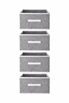 Craft Bazar Multipurpose Foldable Fabric Storage Box with Front Handle for Clothes, Wardrobe Books and Home Organization Pack of 4
